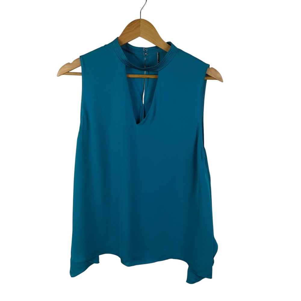 Elie Tahari Sleeveless Keyhole Cutout Wrap Blouse Sz M Teal Lightweight Evening‎